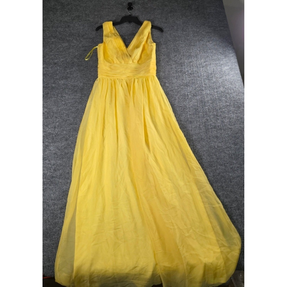 ABS Allen Schwartz Yellow Chiffon Pleated V-Neck Maxi Gown Dress Size 6